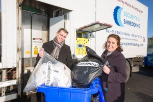 18/1/16 REPRO FREE Businesses and householders throughout Limerick are being invited to drop off confidential documents to be shredded free of charge at a one-day event in the Mungret Recycling Centre on Thursday, January 28th, from 11.00am to 3.30pm.     Pictured at the Mungret Recycling Centre are from left:  Albert Kelly of Security in Shredding and Sinead McDonnell, Environmental Awareness Officer, Limerick City and County Council. Limerick City and County Council in conjunction with Security in Shredding, a company that offers confidential document paper shredding services in Ireland, are facilitating the 'Free Shred Event' to mark European Data Protection Day 2016 and promote good waste management practices. Pic Sean Curtin Fusionshooters.